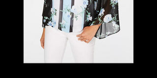 Alfani Women's Printed Angel-Sleeve Top Blue Size Large