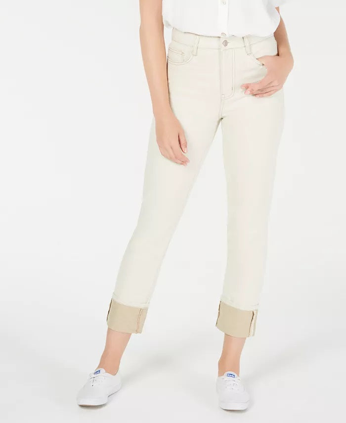 OAT Women's Cuffed Straight-Leg Jeans White Size Square 30
