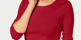 Charter Club Women's Pima Cotton Long-Sleeve Top Red Size Large