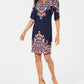 JM Collection Women's Petite Printed Slit-Sleeve Dress  Navy Size Petite L