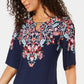 JM Collection Women's Petite Printed Slit-Sleeve Dress  Navy Size Petite L