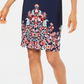 JM Collection Women's Petite Printed Slit-Sleeve Dress  Navy Size Petite L