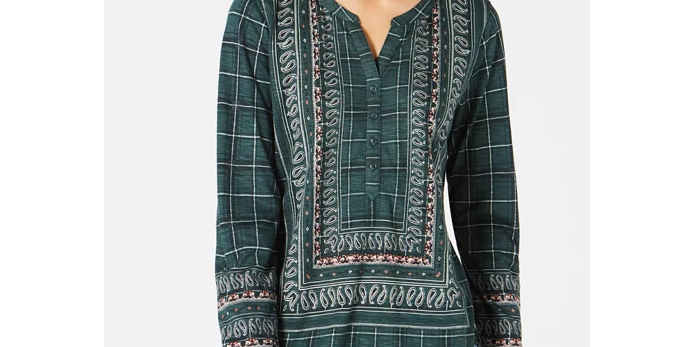 Style & Co Women's Olive Small Paisley Button Down Blouse Green Size Small