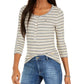 Tommy Hilfiger Women's Striped Long Sleeve Jewel Neck Top White/Blue/Yelow Size Medium