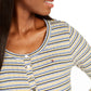 Tommy Hilfiger Women's Striped Long Sleeve Jewel Neck Top White/Blue/Yelow Size Medium