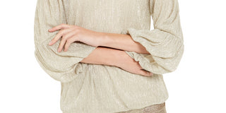 Alfani Women's Metallic 3/4-Sleeve Top Brown Size Small