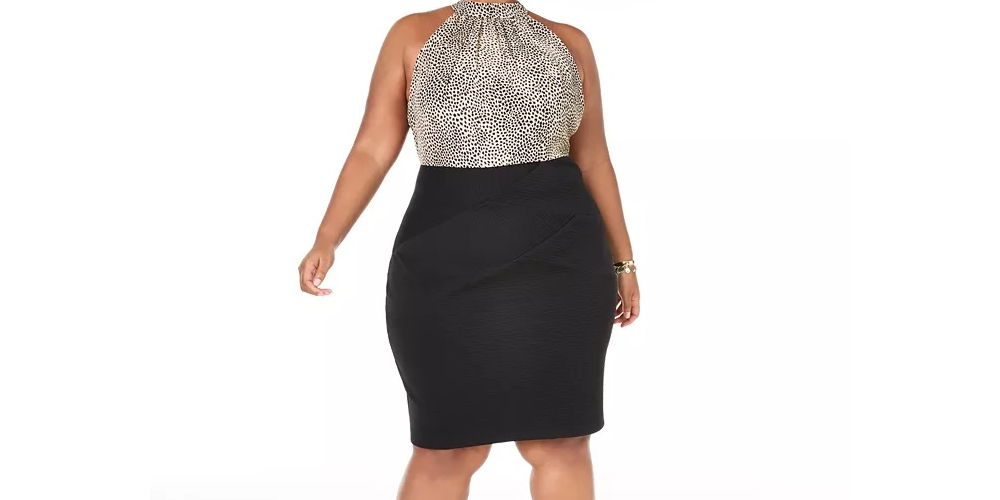 Teeze Me Women's Plus Animal Print Bandage Halter Dress Black Size 16