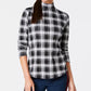 Charter Club Women's Cotton Plaid Top Black Size X-Large