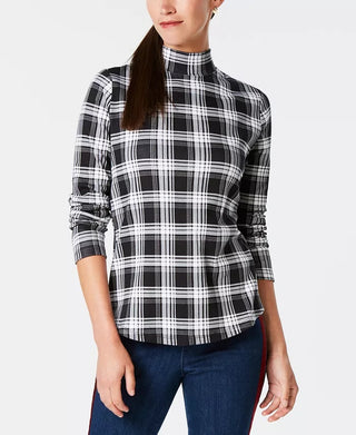 Charter Club Women's Cotton Plaid Top Black Size X-Large