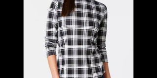 Charter Club Women's Cotton Plaid Top Black Size X-Large