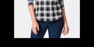 Charter Club Women's Cotton Plaid Top Black Size X-Large