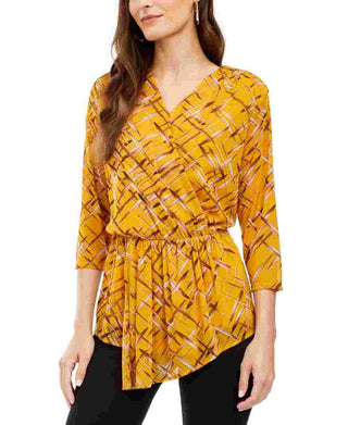 Alfani Women's  3/4-Sleeve Printed Tunic Yellow Size Petite Medium