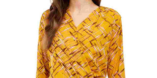 Alfani Women's  3/4-Sleeve Printed Tunic Yellow Size Petite Medium