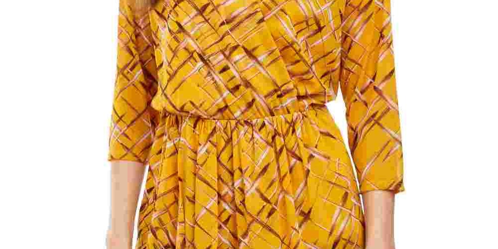 Alfani Women's  3/4-Sleeve Printed Tunic Yellow Size Petite Medium