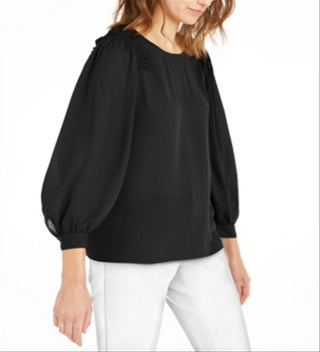 Alfani Women's Ruffled Scoop Neck Wear to Work Top Black Size Medium
