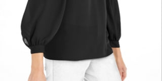 Alfani Women's Ruffled Scoop Neck Wear to Work Top Black Size Medium