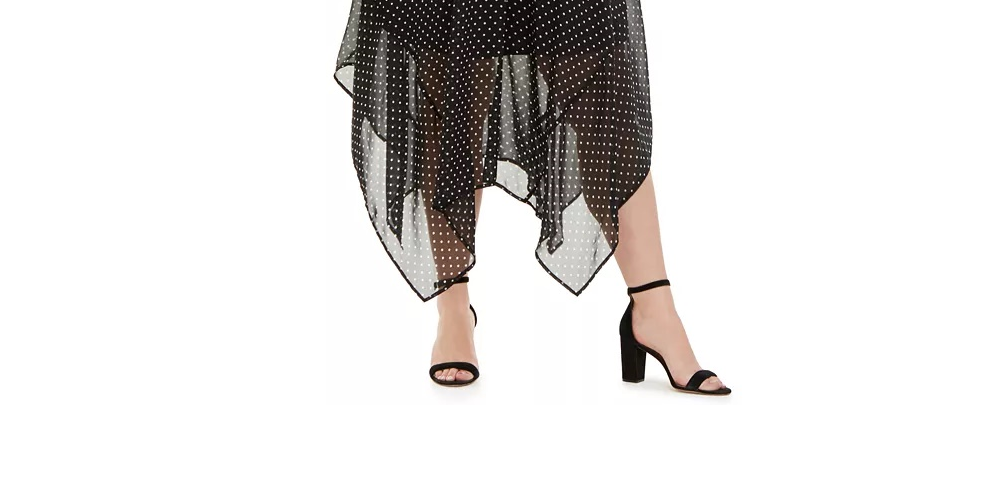 Love Squared Women's Plus Size Polka-Dot Handkerchief-Hem Dress Black/White Size 2X