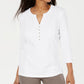 Karen Scott Women's Lace-Front Henley Top  White Size Small