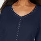 Karen Scott Women's V-Neck Studded Top Navy Size Extra Small