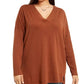 Style & Co Women's Plus Size V-Neck Sweater Beige Size 1X