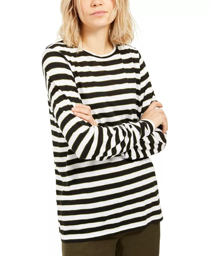Michael Kors Women's Striped Long-Sleeve Top Regular & Large White Size Large