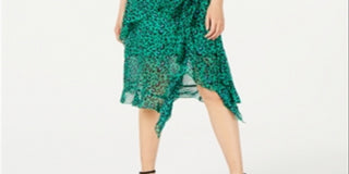 INC International Concepts Women's Animal Print Ruffled Dress Emerald Leopard Print Green Size 18