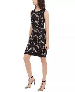 INC International Concepts Women's Chain-Print Sweater Dress Black Size X-Large