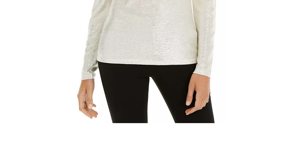 INC International Concepts Women's Puff-Sleeve Shine Top Gold Size X-Small