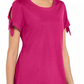 Karen Scott Women's Tie-Sleeve T-Shirt Pink Size Medium
