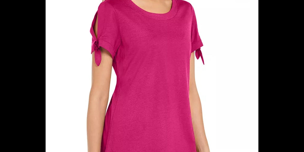 Karen Scott Women's Tie-Sleeve T-Shirt Pink Size Medium