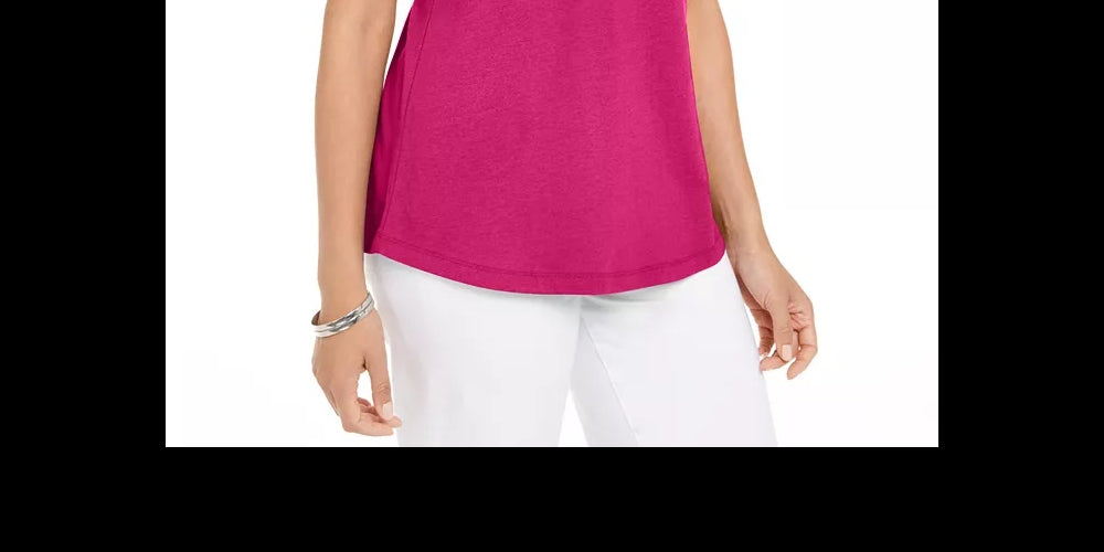 Karen Scott Women's Tie-Sleeve T-Shirt Pink Size Medium
