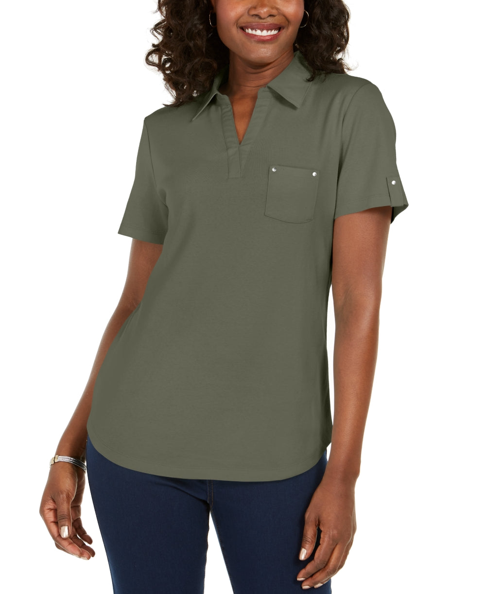 Karen Scott Women's Cotton Polo Shirt Green Size Small