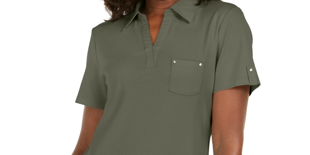 Karen Scott Women's Cotton Polo Shirt Green Size Small