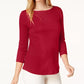 Charter Club Women's Pima Cotton Boat-Neck Button-Shoulder Top Red Size X-Small