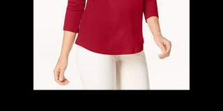 Charter Club Women's Pima Cotton Boat-Neck Button-Shoulder Top Red Size X-Small