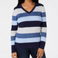 Karen Scott Women's Petite Striped Ribbed-Knit Cotton Sweater White Multi Size P/S