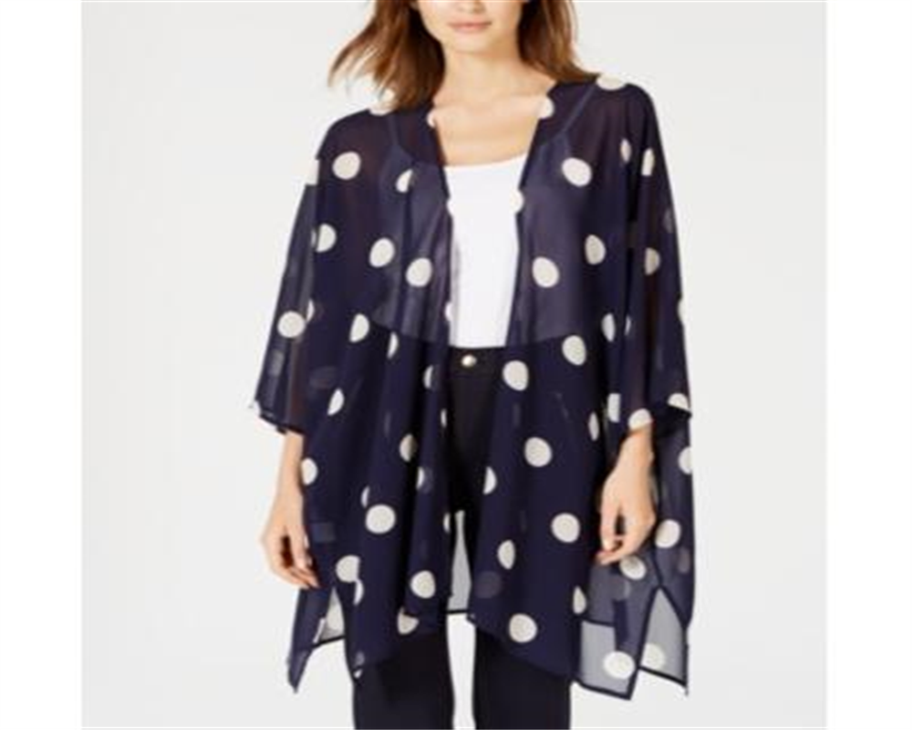 Anne Klein Women's Polka Dot Long Sleeve Open Cardigan Top Blue Size Small