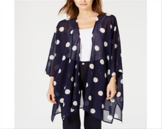 Anne Klein Women's Polka Dot Long Sleeve Open Cardigan Top Blue Size Small