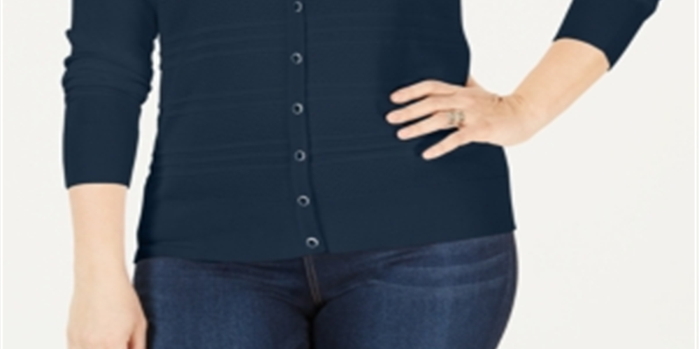 Charter Club Women's Plus Textured Cardigan Navy Size 3X