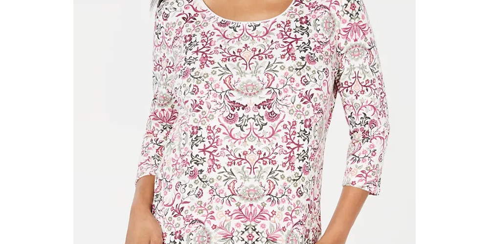 Karen Scott Women's Petite Printed Scoop-Neck Top Red Size Petite L