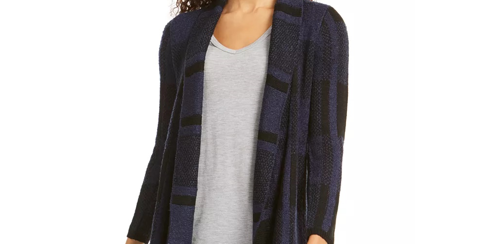 Style & Co Women's Plaid Jacquard Cardigan Sweater Blue Size Large
