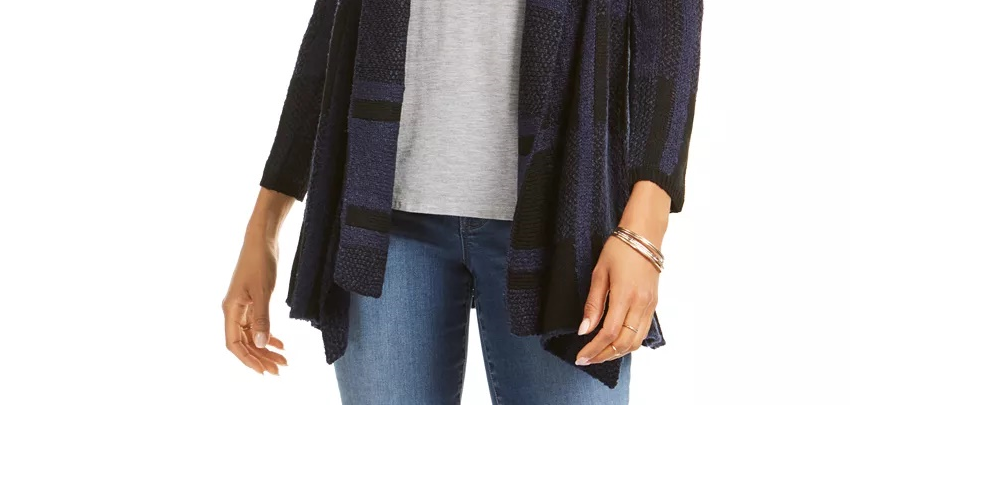 Style & Co Women's Plaid Jacquard Cardigan Sweater Blue Size Large