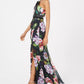 Adrianna Papell Women's Petite Floral-Print One-Shoulder Gown Black Size 8 Petite