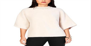 Alfani Women's Embellished Collar Pullover Sweater White Size L