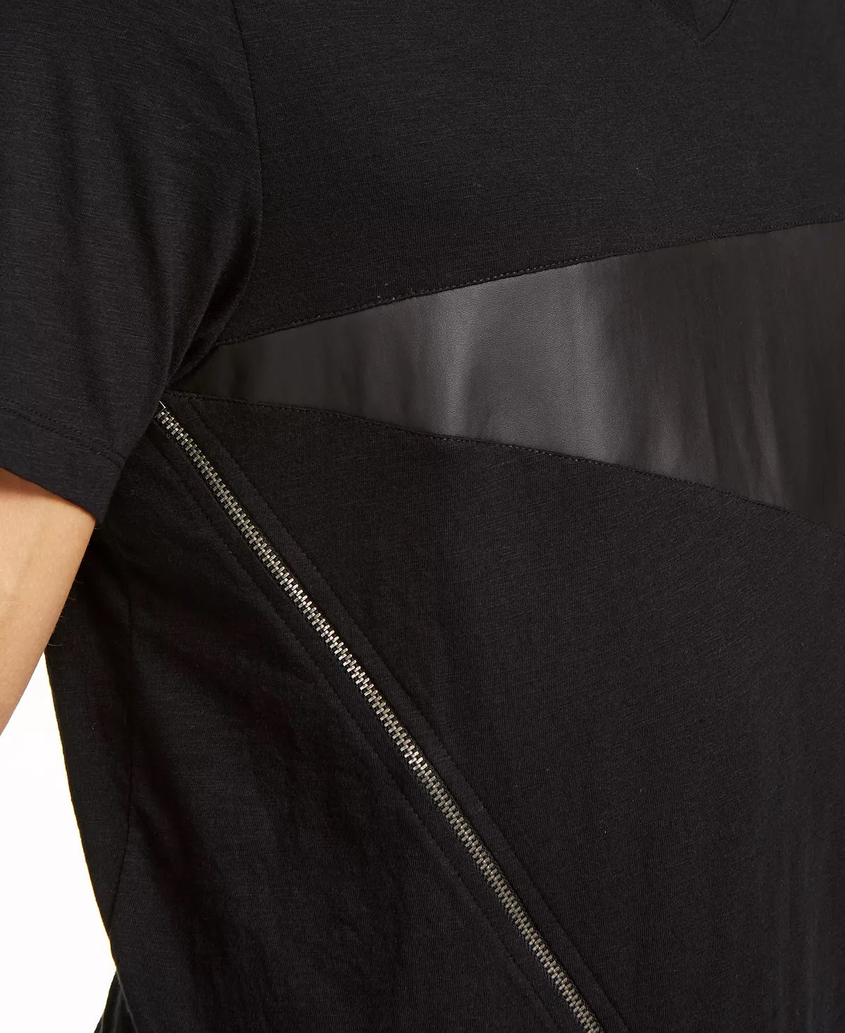 INC International Concepts Men's T-Shirts Zipped Front Faux Leather V Neck Black Size 48
