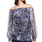 INC International Concepts Women's Off-The-Shoulder Smocked Top Blue Size Small