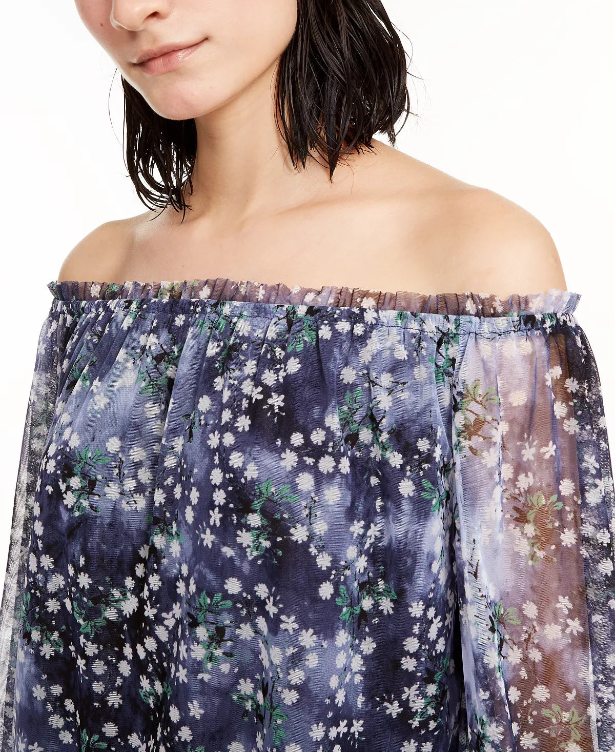 INC International Concepts Women's Off-The-Shoulder Smocked Top Blue Size Small