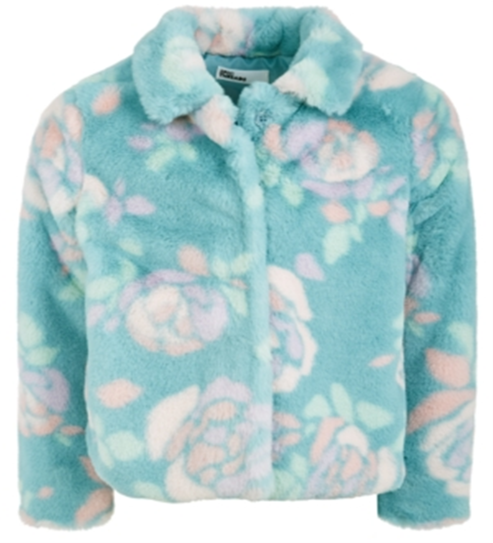 Epic Threads Toddler Girl's Floral Print Faux Fur Jacket Blue Size 3T