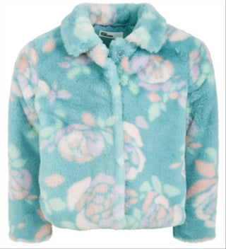 Epic Threads Toddler Girl's Floral Print Faux Fur Jacket Blue Size 3T