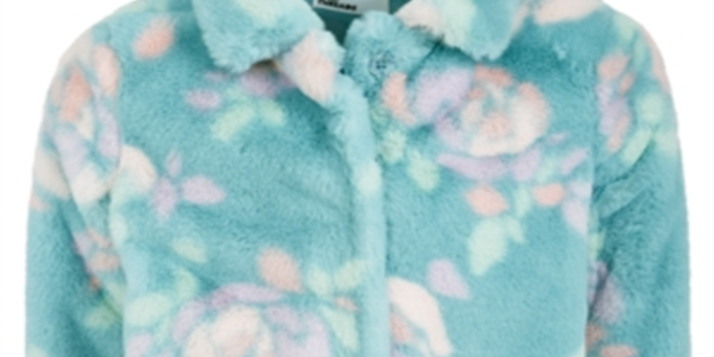 Epic Threads Toddler Girl's Floral Print Faux Fur Jacket Blue Size 3T